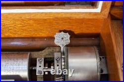 28 Carved Oak Swiss Made Mermod Freres Cylinder Music Box with 12 Aires