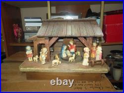 3 Anri Ferrandiz Carved Figures, Thorens Music Box Plays Silent Night 3 Anri Ferrandiz Carved Figures, Thorens Music Box Plays Silent Night