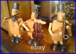 3 Original Automaton Otagiri Wooden Musician Men Music Box Mid Century Modern
