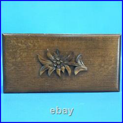 7 Swiss Wood Carved Jewelry MUSIC BOX EDELWEISS S'Brienzerburli c1900 Antique