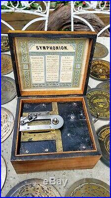 AMAZING Antique Walnut Symphonion Simplex 5 3/4 Disc Music Box with 64 DISCS