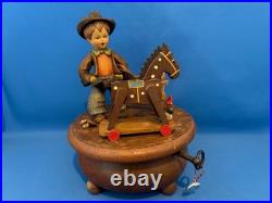 ANRI Italy Music Box Cowboy Horse Carved Wood THORENS plays Home on the Range