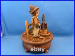 ANRI Italy Music Box Cowboy Horse Carved Wood THORENS plays Home on the Range