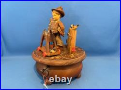 ANRI Italy Music Box Cowboy Horse Carved Wood THORENS plays Home on the Range