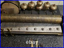 ANTIQUE 12 Song SWISS MUSIC BOX 6 BELLS & DRUM movement only works