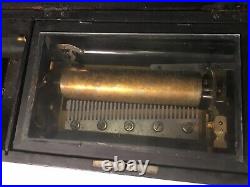 ANTIQUE 1800's 19th C CYLINDER MUSIC BOX In Wooden Case Crank Plays 20 Lovely