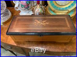 ANTIQUE MUSIC BOX 19th Century 8 Airs (Songs) CYLINDER TYPE LEVER WIND INLAYED