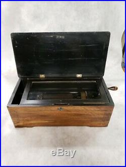 ANTIQUE MUSIC BOX M F 1818 Marque de Fabrique CYLINDER With crank SWISS Works
