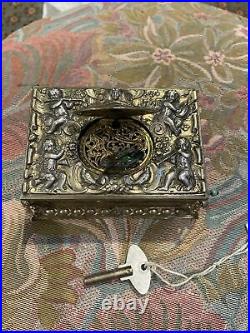 ANTIQUE STERLING SILVER SINGING BIRD BOX AUTOMATON MUSIC BOX /Key Collectible