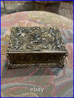ANTIQUE STERLING SILVER SINGING BIRD BOX AUTOMATON MUSIC BOX /Key Collectible