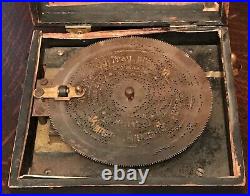 ANTIQUE SYMPHONION BREVETE PATENT STEEL TONGUE MUSIC BOX 5.75 DISC, 1880s