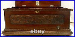 ANTIQUE SYMPHONIUM DOUBLE COMB 14-3/4 DISC MUSIC BOX with 14 DISCS