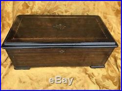 ANTIQUE/VTG CYLINDER 8 TUNE MUSIC BOX Withinlaid Wood Box 17x10x7 Swiss