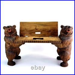 ATQ Carved Wood Black Forest Bears Children's Bench Working Swiss Musical Box
