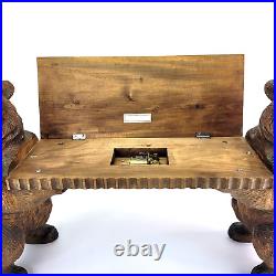 ATQ Carved Wood Black Forest Bears Children's Bench Working Swiss Musical Box