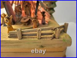 Anri Carved Wooden Lighted Rotating Music Box Nativity Creche- Overwound READ