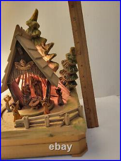 Anri Carved Wooden Lighted Rotating Music Box Nativity Creche- Overwound READ