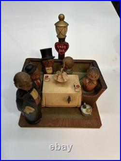 Anri Vedova Allegra Amor Bar Italian Carved Wood Figurines Set Corks Music Box