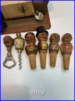 Anri Vedova Allegra Amor Bar Italian Carved Wood Figurines Set Corks Music Box