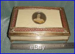 Antiq Brass Celluloid Painting Lady Miniature Signed Jewelry Box (no Music) 9
