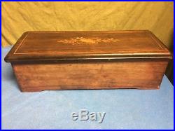 Antique 10 Song Cylinder Music Box. 20 + Long. (BIG). Marquetry. Works. 1800s
