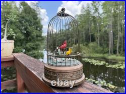 Antique 11 Automaton Double Singing Bird Cage Works See Video Germany Vtg