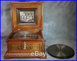 Antique 15,5 Inch De Luxe Style 45 Polyphon Disc Music Box Including 12 Discs
