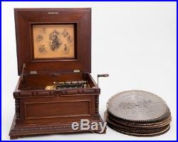 Antique 15.5 Regina Double-Comb Music Box with 37 Discs 22.5 Wood Chest Case