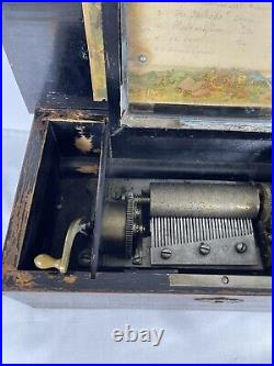Antique 1800's Swiss Music Box. 6 Airs. Hand Crank-Depose-works But Please Read