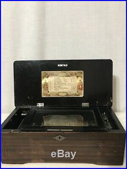 Antique 1800s 8 Airs Inlaid Swiss Music Box Hand Crank