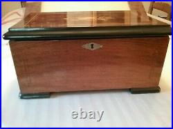 Antique 1800s Inlaid Swiss Music Box Hand Crank Plays Six Songs