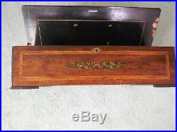 Antique 1880's swiss barrel music box wooden rosewood inlay case