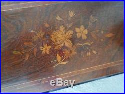 Antique 1880's swiss barrel music box wooden rosewood inlay case