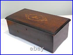 Antique 1880s Working Swiss Cylinder Roll 14 Wood Music Box with Inlaid Lid Antique 1880s Working Swiss Cylinder Roll 14 Wood Music Box with Inlaid Lid