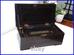 Antique 1880s Working Swiss Cylinder Roll 14 Wood Music Box with Inlaid Lid Antique 1880s Working Swiss Cylinder Roll 14 Wood Music Box with Inlaid Lid