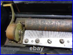 Antique 1880s Working Swiss Cylinder Roll 14 Wood Music Box with Inlaid Lid Antique 1880s Working Swiss Cylinder Roll 14 Wood Music Box with Inlaid Lid