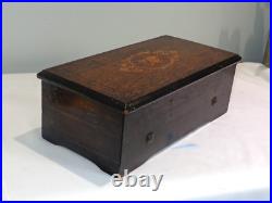 Antique 1880s Working Swiss Cylinder Roll 14 Wood Music Box with Inlaid Lid Antique 1880s Working Swiss Cylinder Roll 14 Wood Music Box with Inlaid Lid