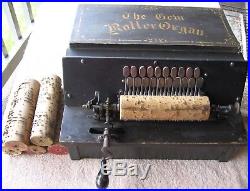 Antique 1887 Gem Roller Organ Music Box Pinned Cob Reed Player with 6 Rolls b