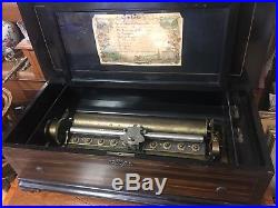 Antique 19c Large Inlaid Swiss-german Cylinder 10 Tune Music Box 27 Wide