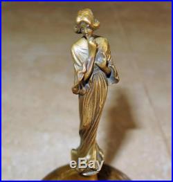 Antique 19th C. French Figural Lady Brass or Bronze 2 Airs HP Music Box