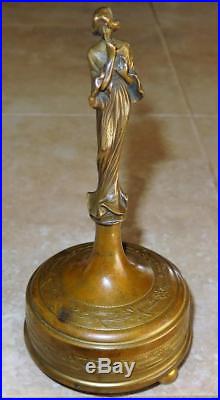 Antique 19th C. French Figural Lady Brass or Bronze 2 Airs HP Music Box