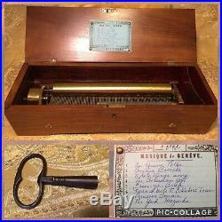 Antique 19th C Keywind Cylinder Music Box By Nicole Frères Genève No. 26221 Works
