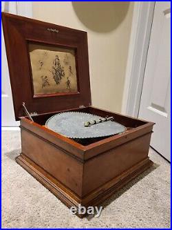 Antique 19th C. REGINA Victorian Mahogany Table Top Music Box -Plays 15.5 Discs