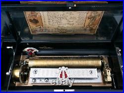 Antique 19th C. Swiss 10 Song 11 Air Cylinder Inlaid Rosewood Music Box