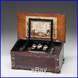 Antique 19th C Swiss B. H. Abrahams Music Box Ten Tunes with Bells-WORKING! RARE