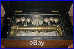Antique 19th Century 15 CYLINDER SWISS MUSIC BOX With 6 BELLS & DRUM 27 INCH BOX