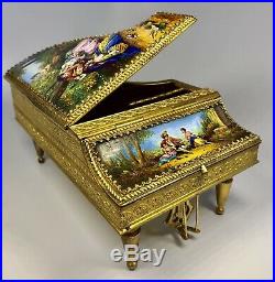 Antique 19th Century Austrian Hand-Painted Enamel on Gilt Bronze Piano Music Box