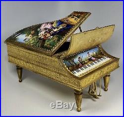 Antique 19th Century Austrian Hand-Painted Enamel on Gilt Bronze Piano Music Box