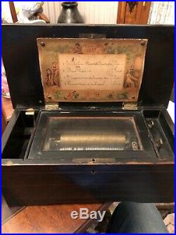 Antique 19th Century Clockwork Wooden SWISS Cylinder MUSIC BOX Needs Love