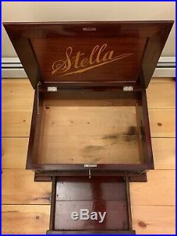 Antique 19th Century Stella Music Box With Key Mahogany Carved Mermod Freres